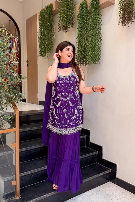 KF 312 Kalaai Chinon Embroidery Sharara Suits
